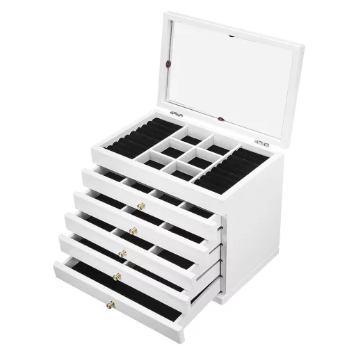 Pudełko na biżuterię z 6 przegródkami, białe