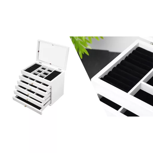 Pudełko na biżuterię z 6 przegródkami, białe