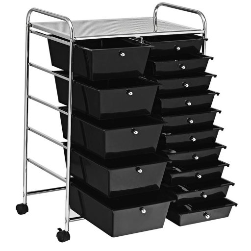 Wózek na kółkach z 15 szufladami, w kilku kolorach-czarny