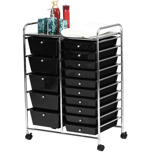 Wózek na kółkach z 15 szufladami, w kilku kolorach-czarny