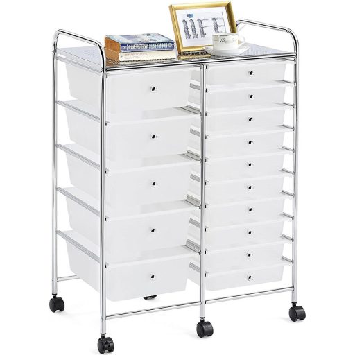 Wózek na kółkach z 15 szufladami, w kilku kolorach-biały
