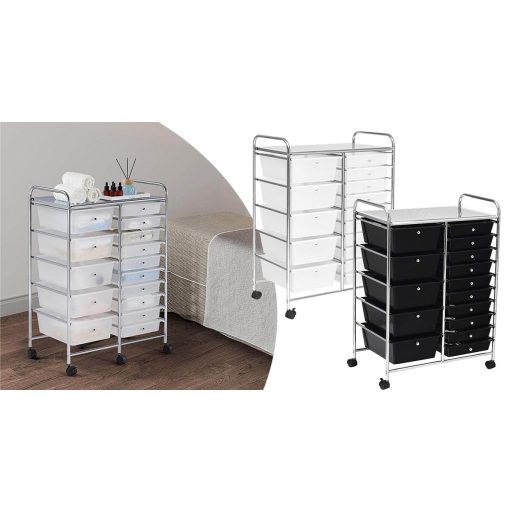 Wózek na kółkach z 15 szufladami, w kilku kolorach-biały