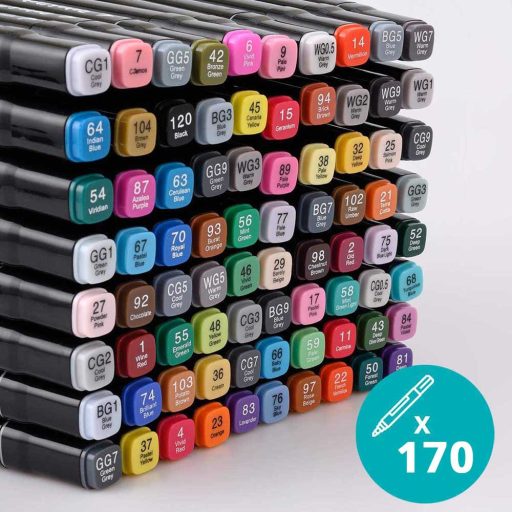 170 el. zestaw markerów alkoholowych dwustronnych w drewnianym pudełku