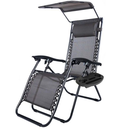 Krzesło ogrodowe zerowej grawitacji z daszkiem i uchwytem na napoje, 2 szt w kilku kolorach-czarne