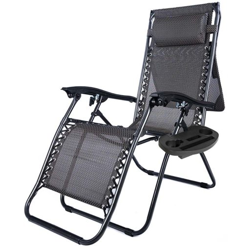 Krzesło ogrodowe zerowej grawitacji z daszkiem i uchwytem na napoje, 2 szt w kilku kolorach-czarne