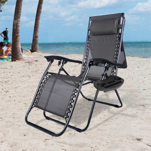 Krzesło ogrodowe zerowej grawitacji z daszkiem i uchwytem na napoje, 2 szt w kilku kolorach-czarne