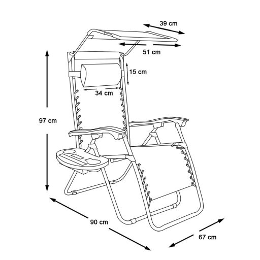 Krzesło ogrodowe zerowej grawitacji z daszkiem i uchwytem na napoje, 2 szt w kilku kolorach-czarne