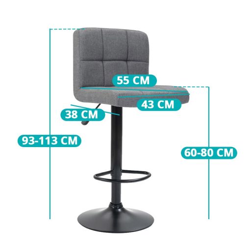 2 krzesła barowe z siedziskiem z tkaniny w kilku kolorach-jasnoszare