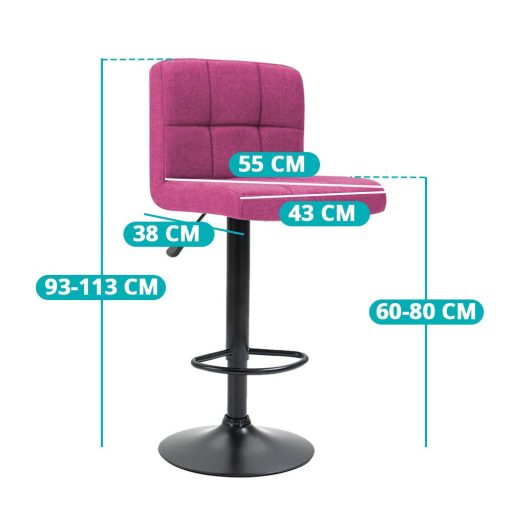 2 krzesła barowe z siedziskiem z tkaniny w kilku kolorach-pink