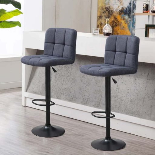 2 krzesła barowe z siedziskiem z tkaniny w kilku kolorach, ciemny szary