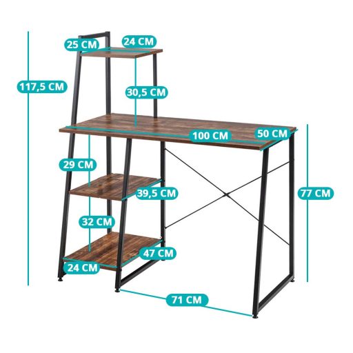 Kompaktowe biurko komputerowe, stacja robocza z 4 półkami