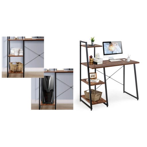 Kompaktowe biurko komputerowe, stacja robocza z 4 półkami