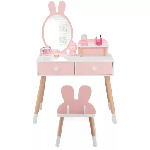 Toaletka dla dzieci z królikiem, lustrem i krzesłem