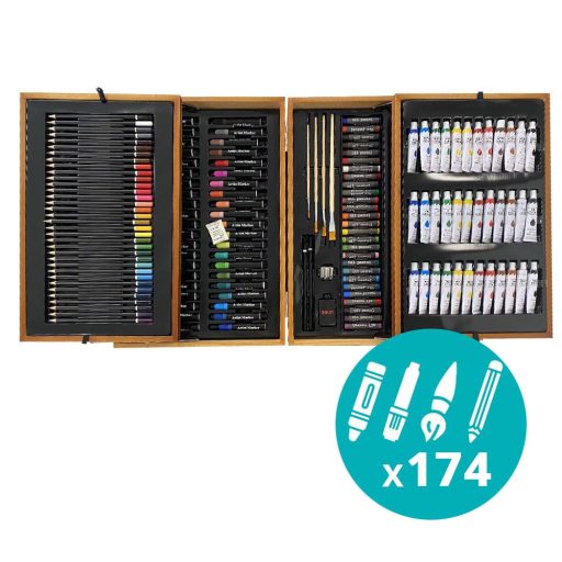 174 el. zestaw do malowania i rysowania w praktycznym drewnianym pudełku prezentowym