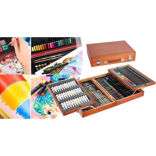 174 el. zestaw do malowania i rysowania w praktycznym drewnianym pudełku prezentowym