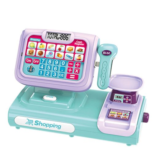 Kasa fiskalna dla dzieci w kilku kolorach, niebiesko-fioletowa