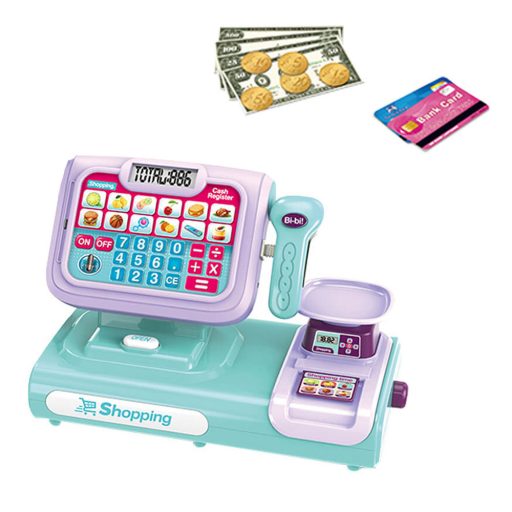 Kasa fiskalna dla dzieci w kilku kolorach, niebiesko-fioletowa