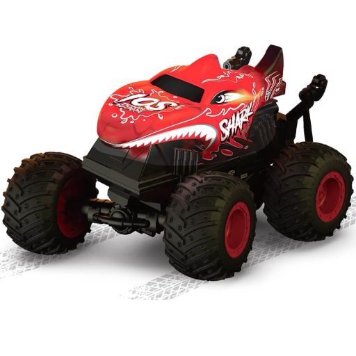 Dryfujący samochód z pilotem czerwony, z rekinem