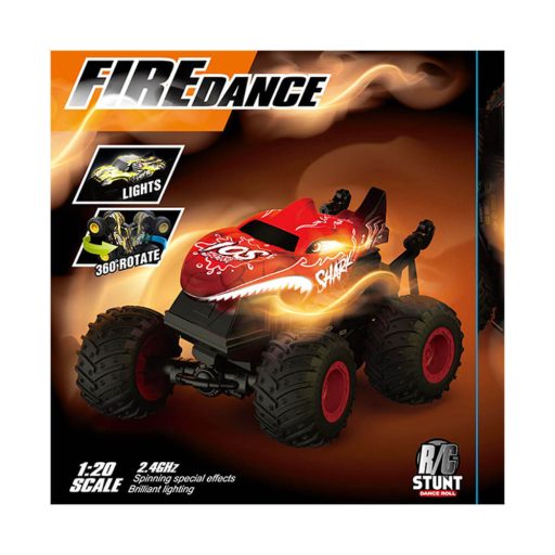 Dryfujący samochód z pilotem czerwony, z rekinem