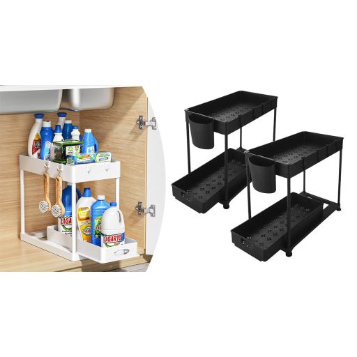 Dwuwarstwowa stojak organizacyjny pod zlew 2 szt. - czarny