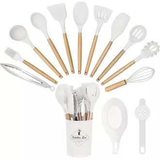   14-częściowy zestaw narzędzi kuchennych z żaroodporną silikonową główką i uchwytem, biały