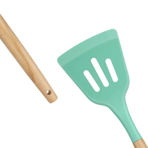 14-częściowy zestaw narzędzi kuchennych z żaroodporną silikonową główką i uchwytem, turkus