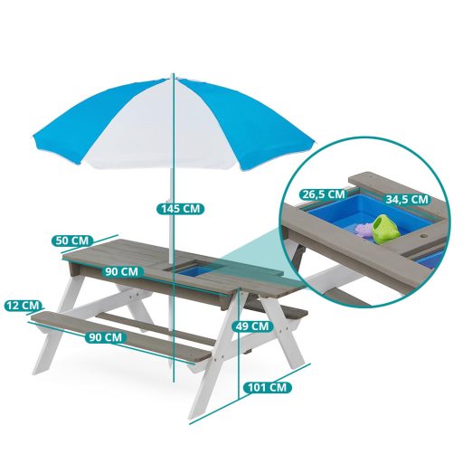 Stół piknikowy dla dzieci 3 w 1 z parasolką