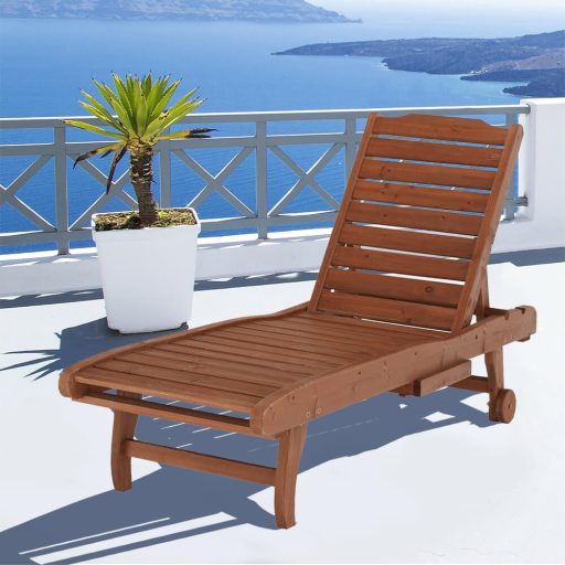 Regulowany drewniany leżak z wysuwanym schowkiem