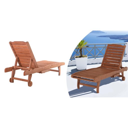 Regulowany drewniany leżak z wysuwanym schowkiem