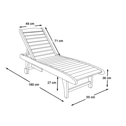 Regulowany drewniany leżak z wysuwanym schowkiem