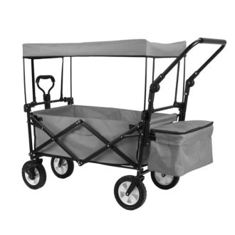 Składany wózek ogrodowy z dachem, ciągany-pchany, szary
