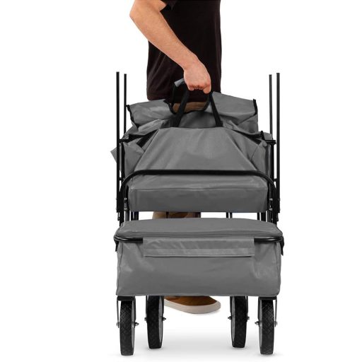 Składany wózek ogrodowy z dachem, ciągany-pchany, szary