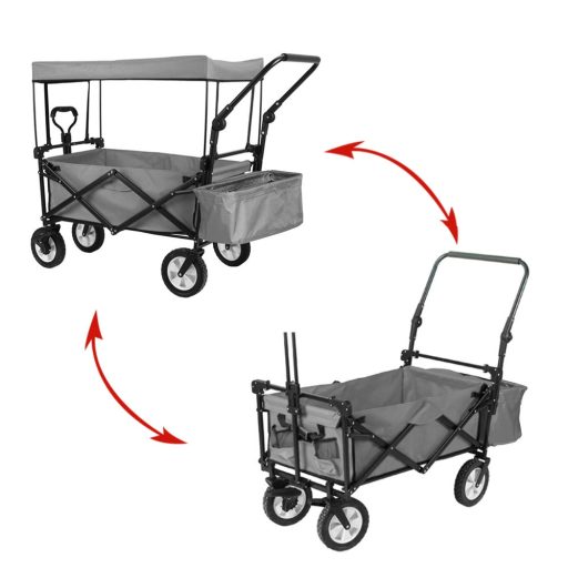 Składany wózek ogrodowy z dachem, ciągany-pchany, szary