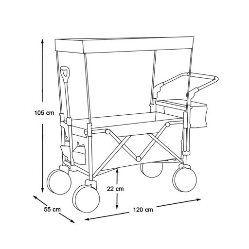 Składany wózek ogrodowy z dachem, ciągany-pchany, szary