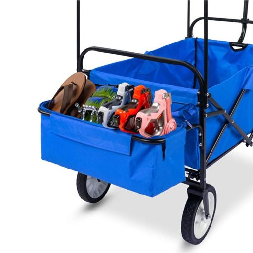 Składany wózek ogrodowy z dachem, ciągany-pchany, ciemnoniebieski