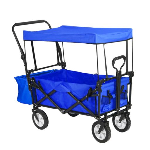 Składany wózek ogrodowy z dachem, ciągany-pchany, ciemnoniebieski