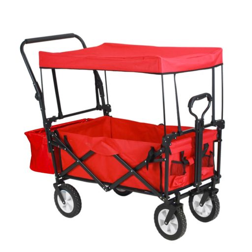 Składany wózek ogrodowy z dachem, ciągany-pchany, czerwony