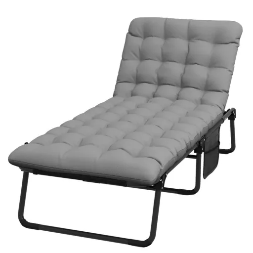 Składane łóżko campingowe z regulowanym zagłówkiem i dwustronnym materacem w dwóch kolorach