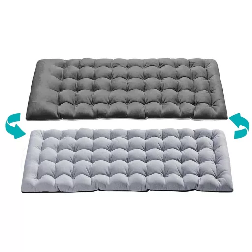 Składane łóżko campingowe z regulowanym zagłówkiem i dwustronnym materacem w dwóch kolorach