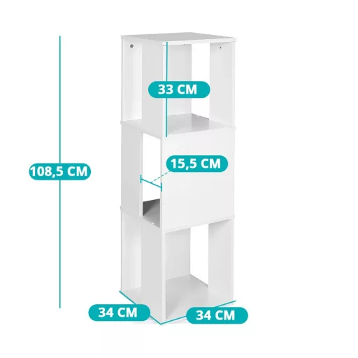 Obrotowa półka na książki, 34x34x108 cm, biały