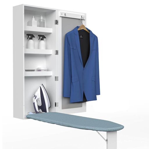 Szafka z lustrem i wbudowaną składana deską do prasowania