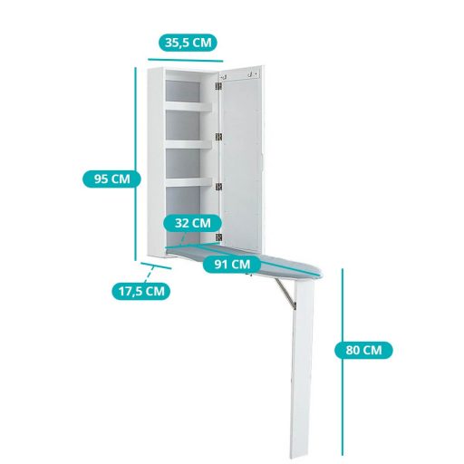 Szafka z lustrem i wbudowaną składana deską do prasowania