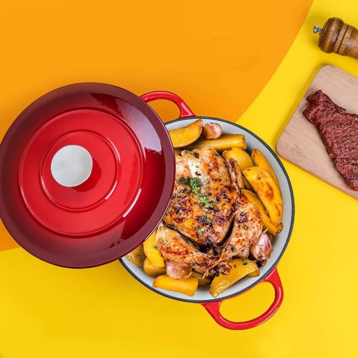 Żeliwny emaliowany garnek z pokrywką 4L, czerwony