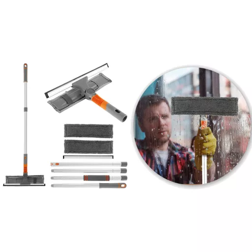 Zestaw do mycia okien 2 w 1, z przedłużanym uchwytem