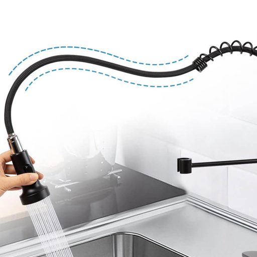 Bateria kuchenna z elastycznym wężem, zdejmowaną słuchawką prysznicową, czarny