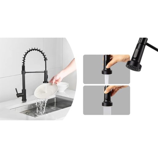 Bateria kuchenna z elastycznym wężem, zdejmowaną słuchawką prysznicową, czarny