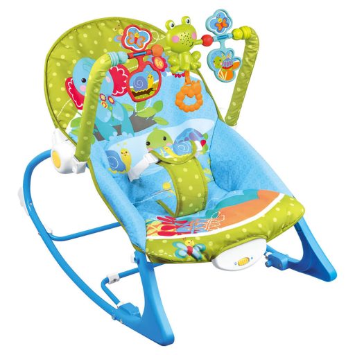 Wibrujący, grający leżaczek do 18 kg, niebieski