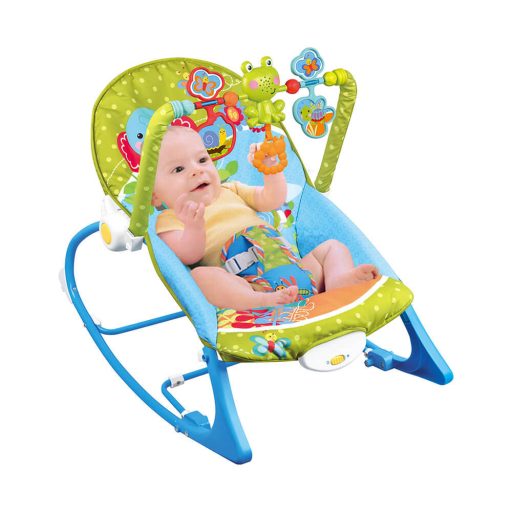 Wibrujący, grający leżaczek do 18 kg, niebieski