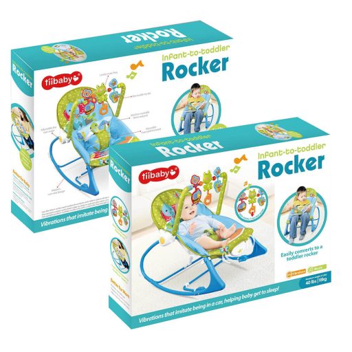 Wibrujący, grający leżaczek do 18 kg, niebieski