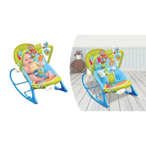 Wibrujący, grający leżaczek do 18 kg, niebieski